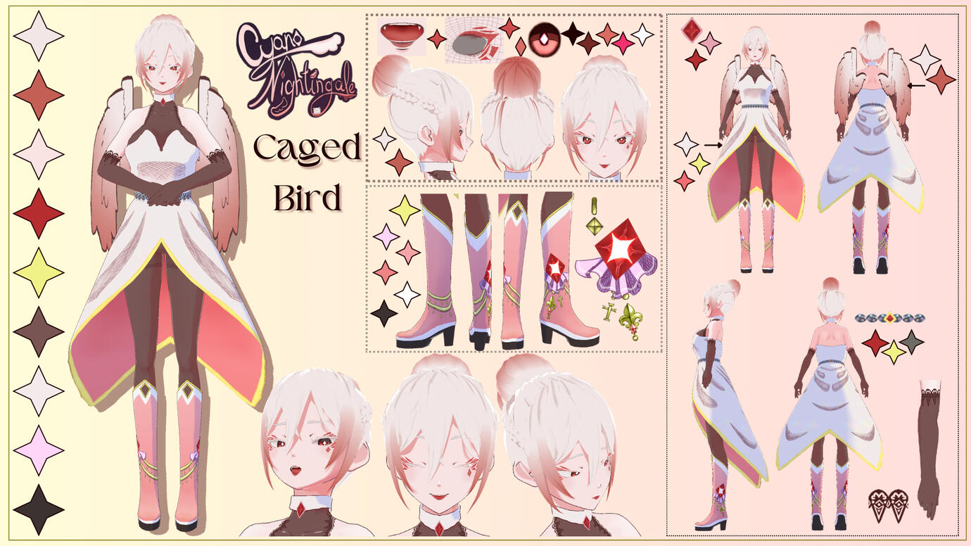 Model + reference sheet for Cyano Nightingale