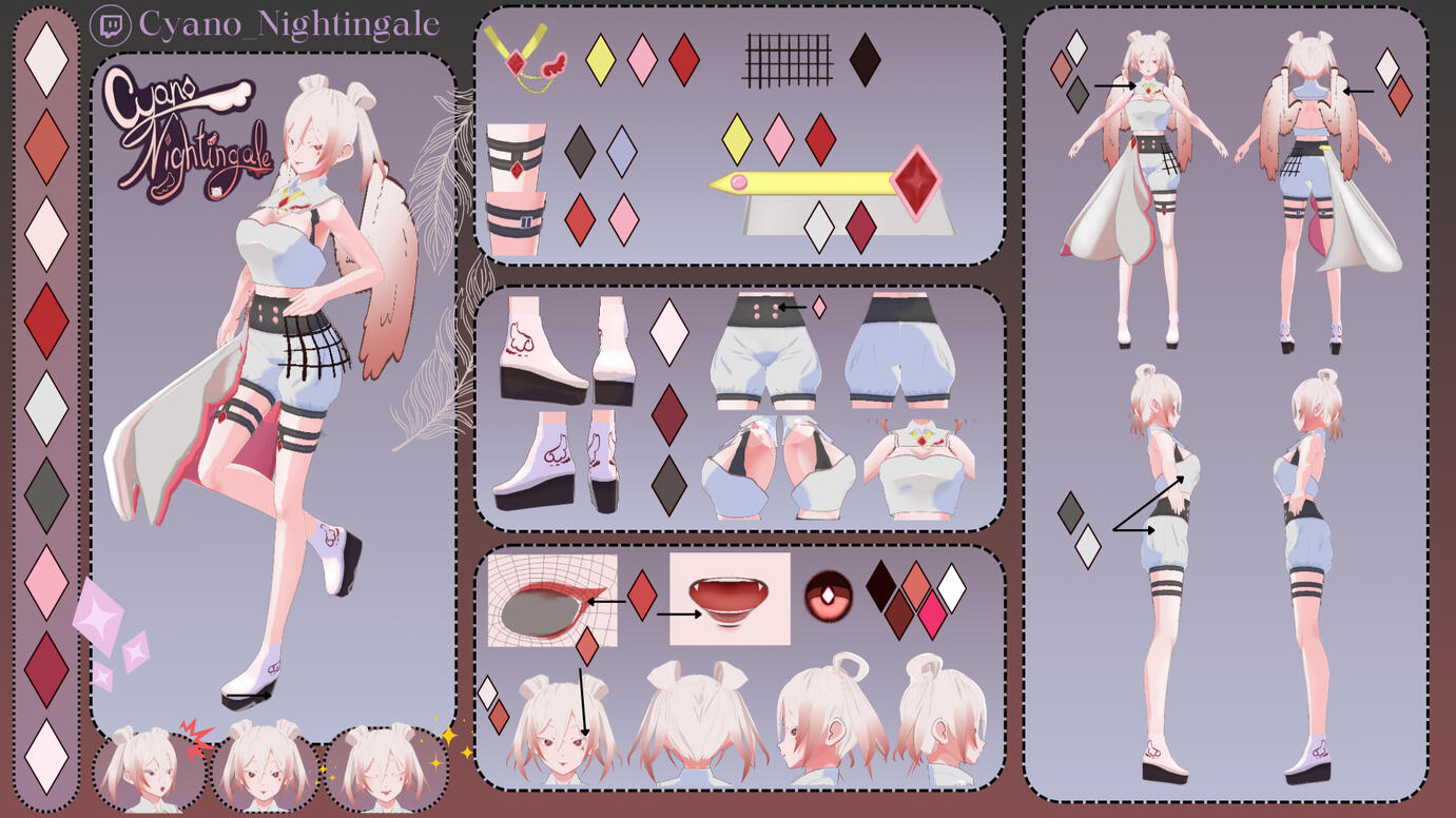 Model + reference sheet for Cyano Nightingale