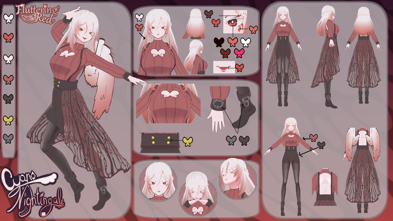 Model + reference sheet for Cyano Nightingale