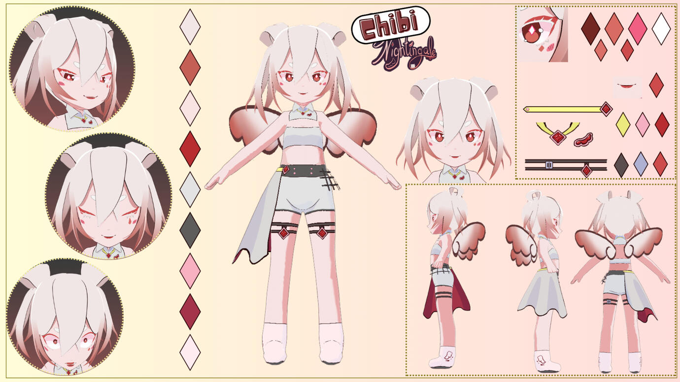 Chibi model + reference sheet for Cyano Nightingale